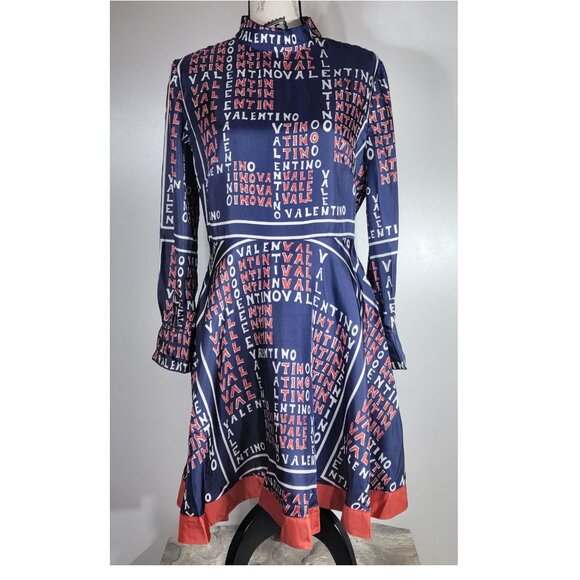 VALENTINO Mock-neck Long-sleeve Puzzle-print Midi Dress Womens Size 12 $5030 - Picture 2 of 9
